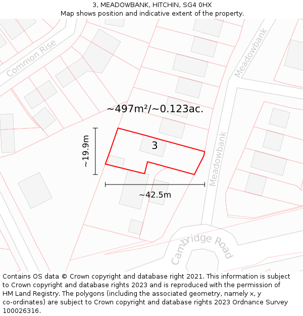 3, MEADOWBANK, HITCHIN, SG4 0HX: Plot and title map