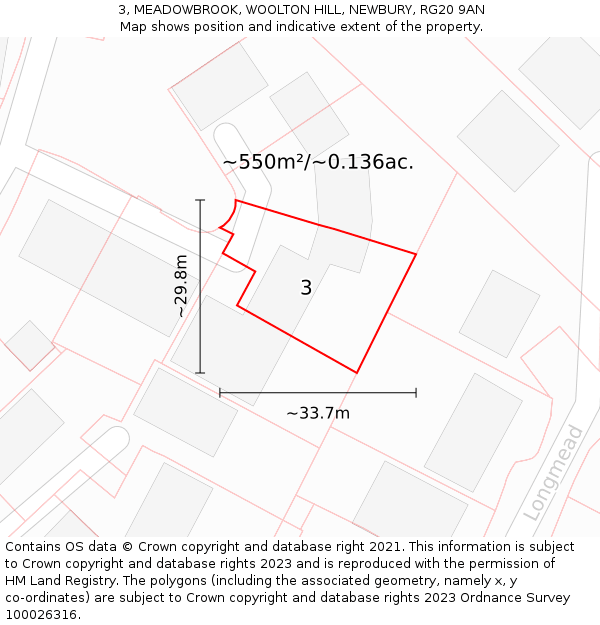 3, MEADOWBROOK, WOOLTON HILL, NEWBURY, RG20 9AN: Plot and title map