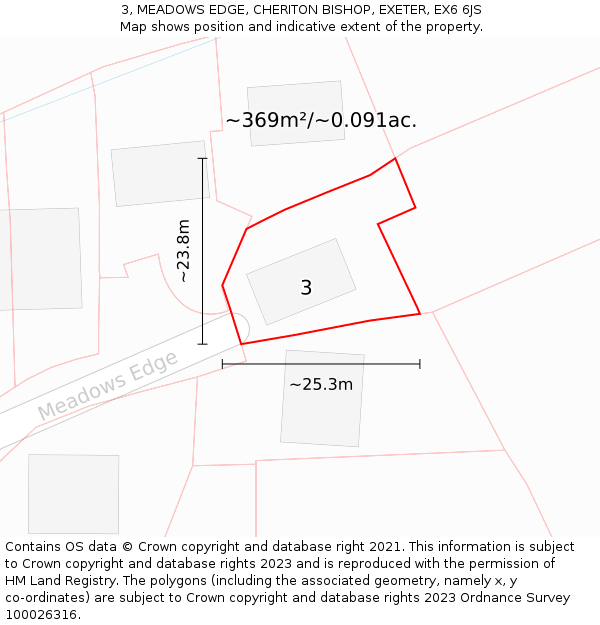 3, MEADOWS EDGE, CHERITON BISHOP, EXETER, EX6 6JS: Plot and title map