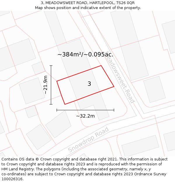 3, MEADOWSWEET ROAD, HARTLEPOOL, TS26 0QR: Plot and title map