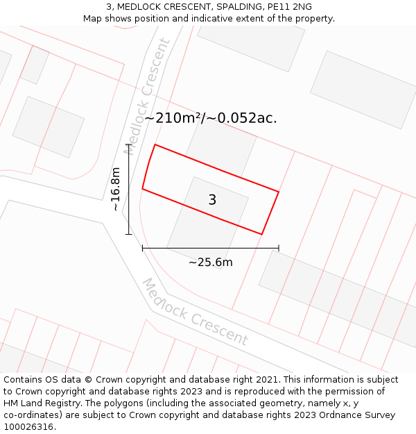 3, MEDLOCK CRESCENT, SPALDING, PE11 2NG: Plot and title map