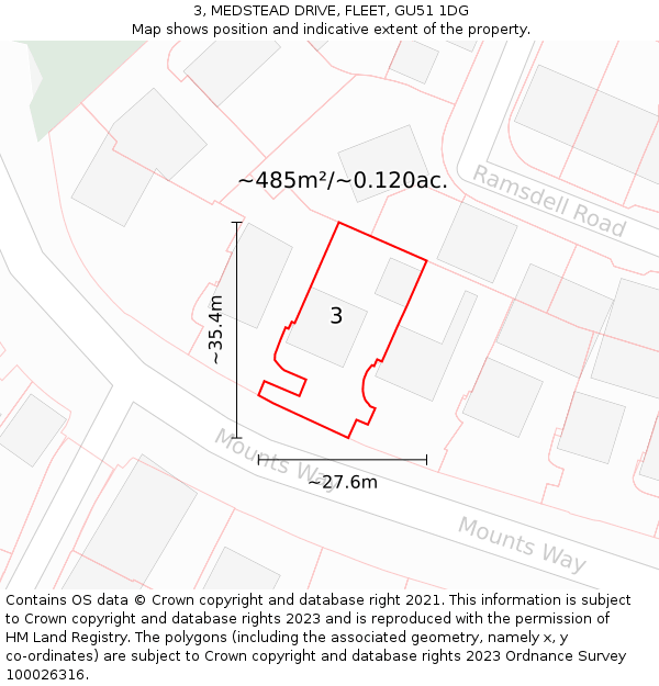 3, MEDSTEAD DRIVE, FLEET, GU51 1DG: Plot and title map