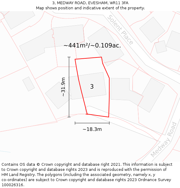 3, MEDWAY ROAD, EVESHAM, WR11 3FA: Plot and title map