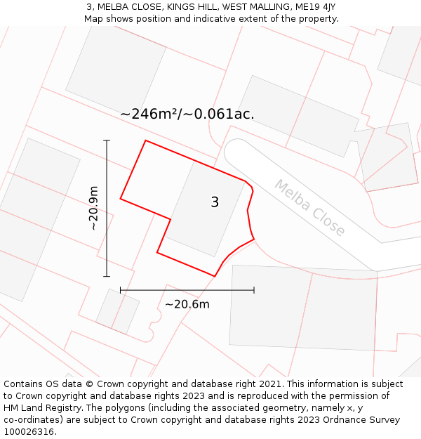 3, MELBA CLOSE, KINGS HILL, WEST MALLING, ME19 4JY: Plot and title map