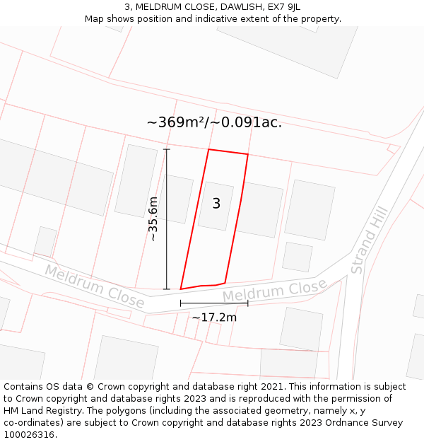 3, MELDRUM CLOSE, DAWLISH, EX7 9JL: Plot and title map