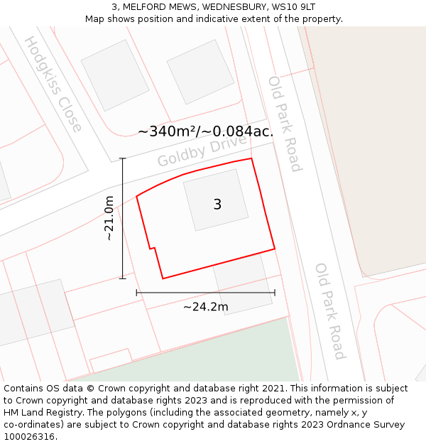 3, MELFORD MEWS, WEDNESBURY, WS10 9LT: Plot and title map