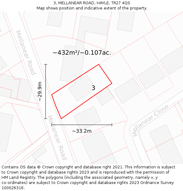 3, MELLANEAR ROAD, HAYLE, TR27 4QS: Plot and title map