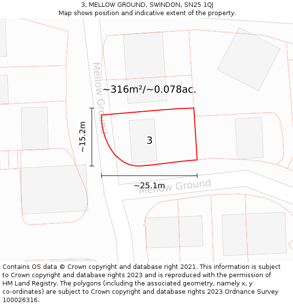 3, MELLOW GROUND, SWINDON, SN25 1QJ: Plot and title map