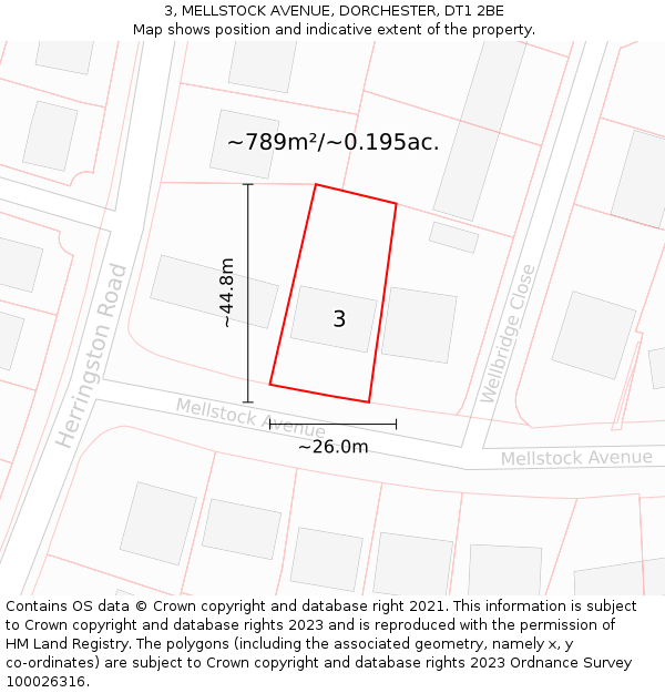 3, MELLSTOCK AVENUE, DORCHESTER, DT1 2BE: Plot and title map