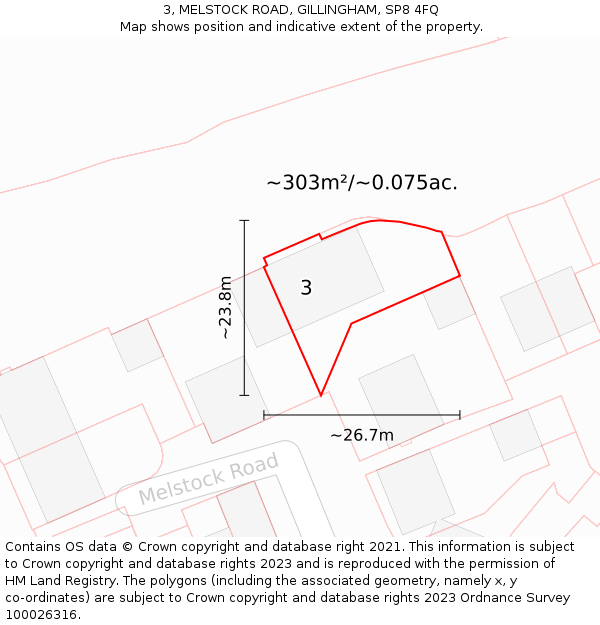 3, MELSTOCK ROAD, GILLINGHAM, SP8 4FQ: Plot and title map