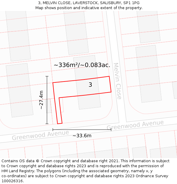 3, MELVIN CLOSE, LAVERSTOCK, SALISBURY, SP1 1PG: Plot and title map