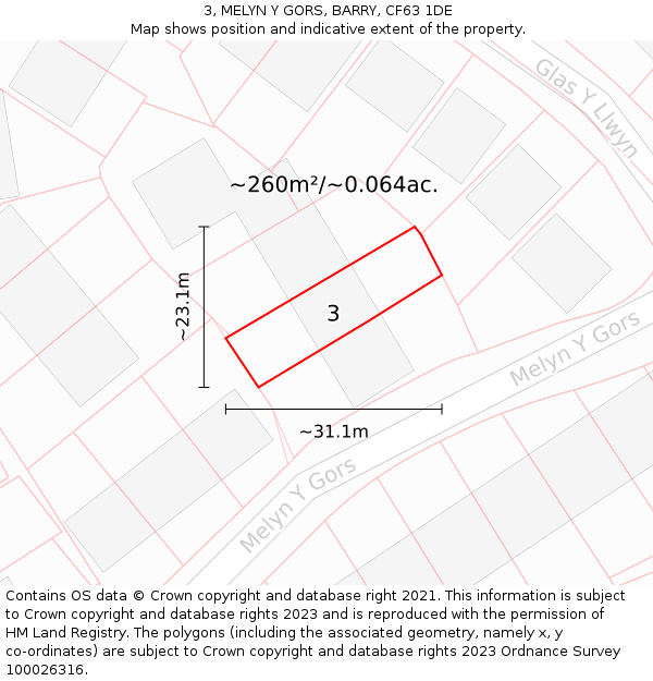 3, MELYN Y GORS, BARRY, CF63 1DE: Plot and title map