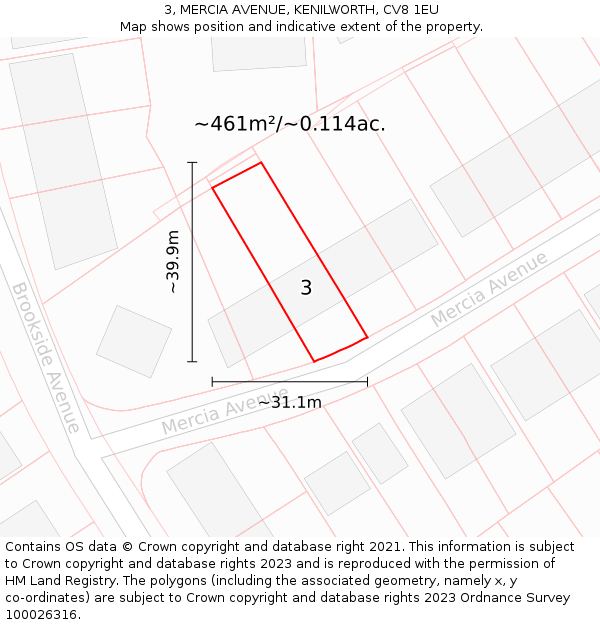 3, MERCIA AVENUE, KENILWORTH, CV8 1EU: Plot and title map