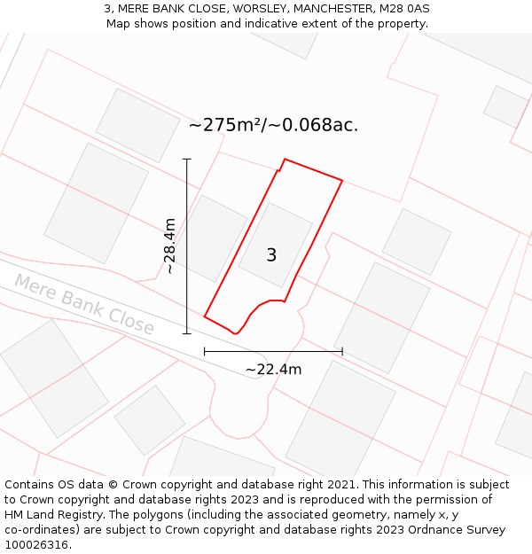 3, MERE BANK CLOSE, WORSLEY, MANCHESTER, M28 0AS: Plot and title map