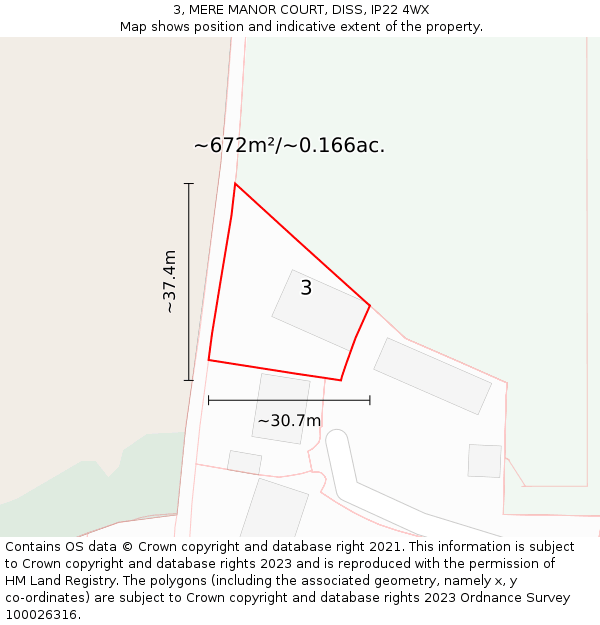 3, MERE MANOR COURT, DISS, IP22 4WX: Plot and title map
