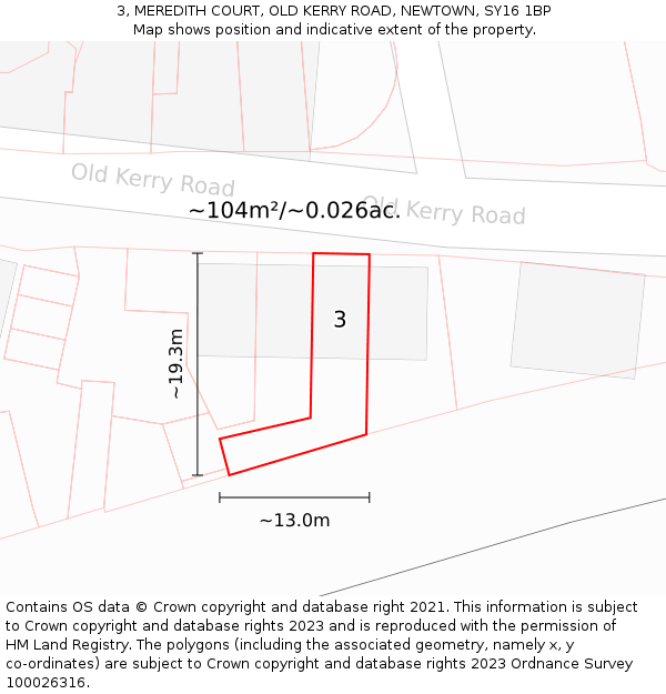 3, MEREDITH COURT, OLD KERRY ROAD, NEWTOWN, SY16 1BP: Plot and title map