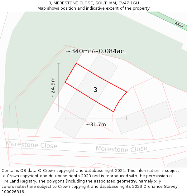 3, MERESTONE CLOSE, SOUTHAM, CV47 1GU: Plot and title map