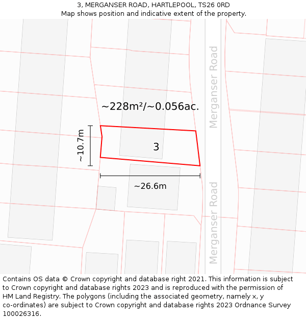 3, MERGANSER ROAD, HARTLEPOOL, TS26 0RD: Plot and title map