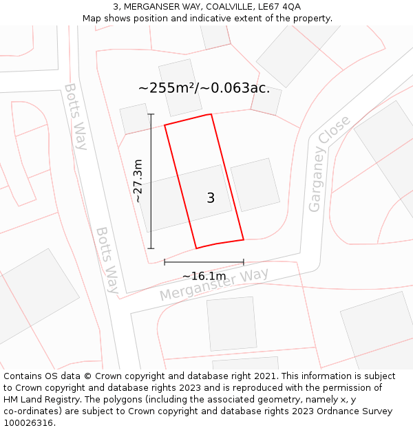 3, MERGANSER WAY, COALVILLE, LE67 4QA: Plot and title map