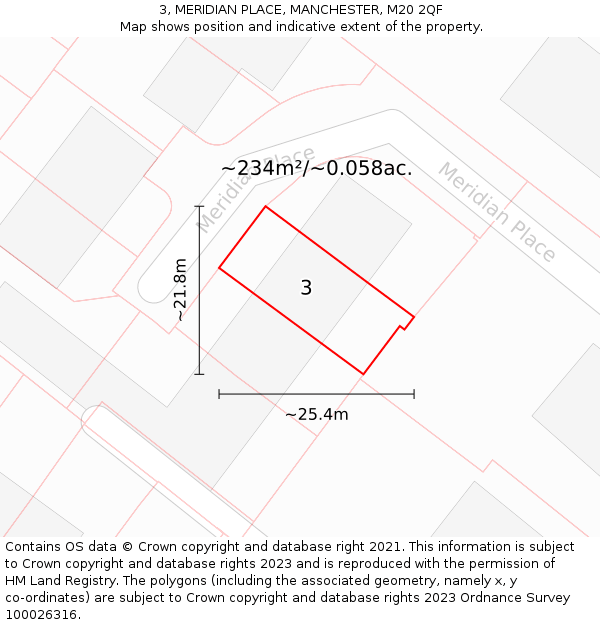 3, MERIDIAN PLACE, MANCHESTER, M20 2QF: Plot and title map