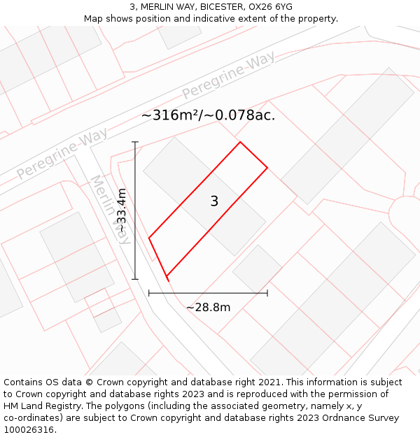 3, MERLIN WAY, BICESTER, OX26 6YG: Plot and title map