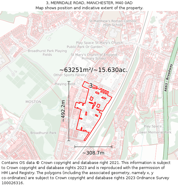 3, MERRIDALE ROAD, MANCHESTER, M40 0AD: Plot and title map