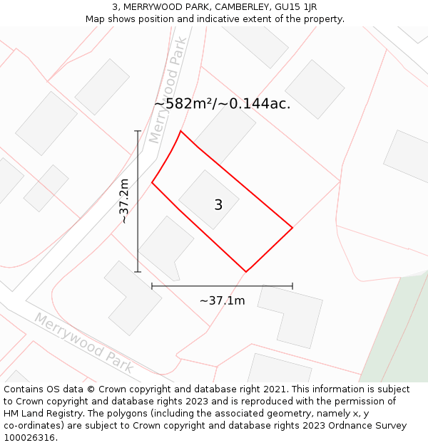 3, MERRYWOOD PARK, CAMBERLEY, GU15 1JR: Plot and title map