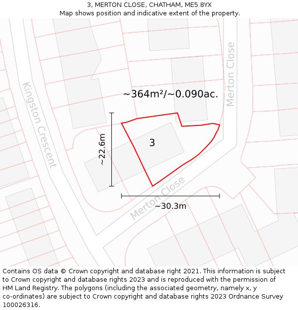 3, MERTON CLOSE, CHATHAM, ME5 8YX: Plot and title map
