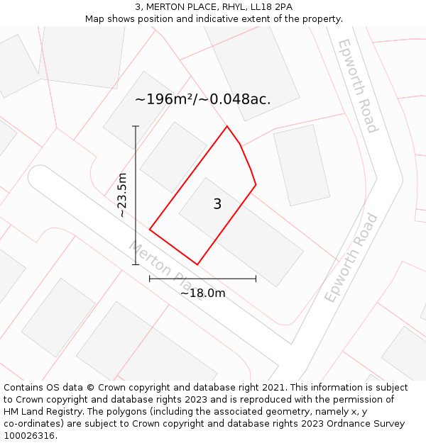 3, MERTON PLACE, RHYL, LL18 2PA: Plot and title map