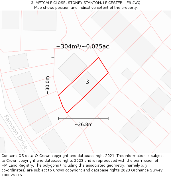 3, METCALF CLOSE, STONEY STANTON, LEICESTER, LE9 4WQ: Plot and title map