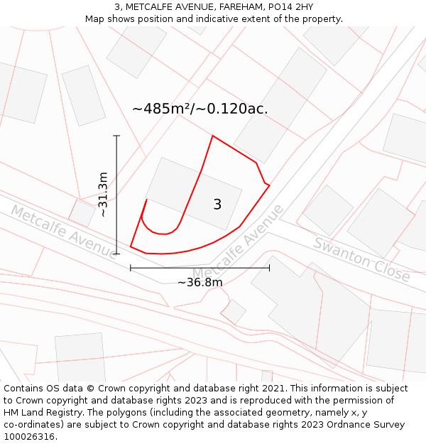 3, METCALFE AVENUE, FAREHAM, PO14 2HY: Plot and title map