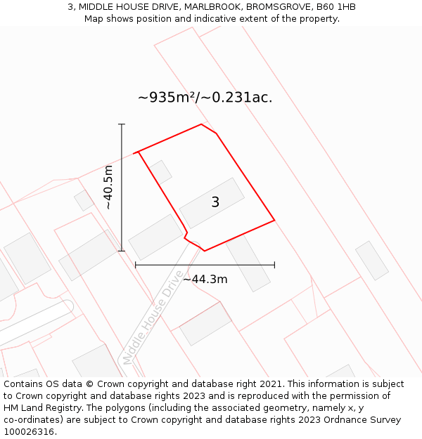 3, MIDDLE HOUSE DRIVE, MARLBROOK, BROMSGROVE, B60 1HB: Plot and title map