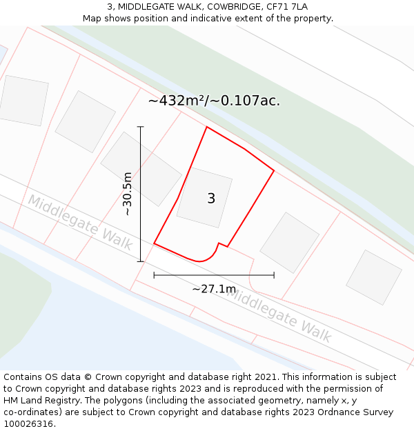 3, MIDDLEGATE WALK, COWBRIDGE, CF71 7LA: Plot and title map