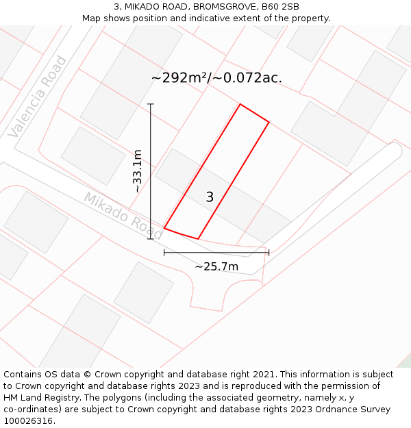 3, MIKADO ROAD, BROMSGROVE, B60 2SB: Plot and title map