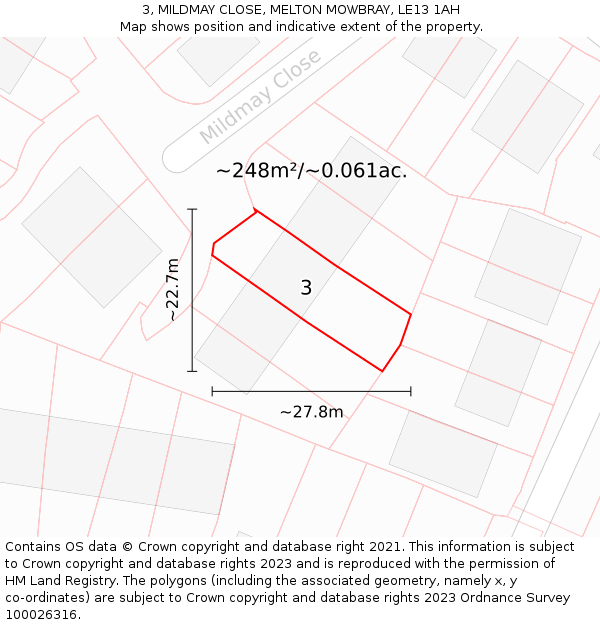 3, MILDMAY CLOSE, MELTON MOWBRAY, LE13 1AH: Plot and title map