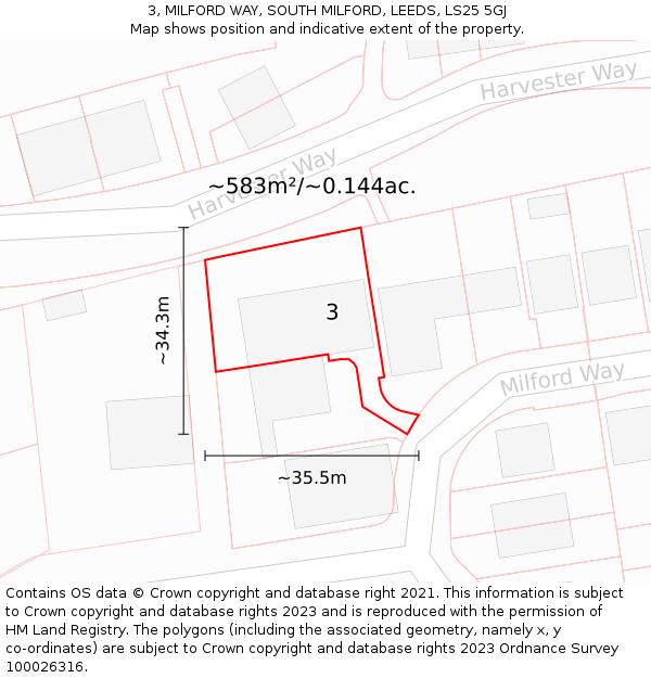 3, MILFORD WAY, SOUTH MILFORD, LEEDS, LS25 5GJ: Plot and title map