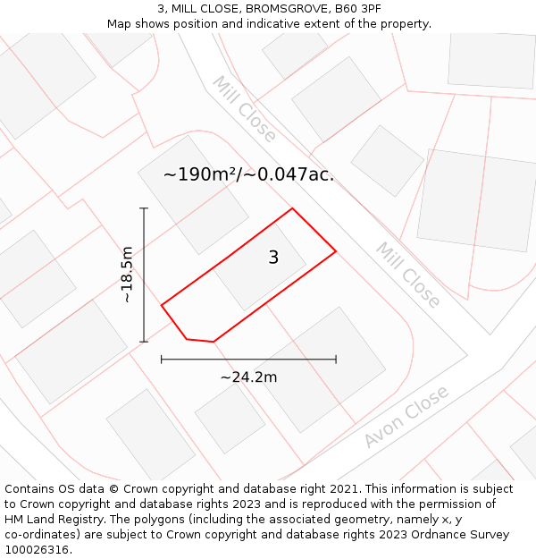 3, MILL CLOSE, BROMSGROVE, B60 3PF: Plot and title map