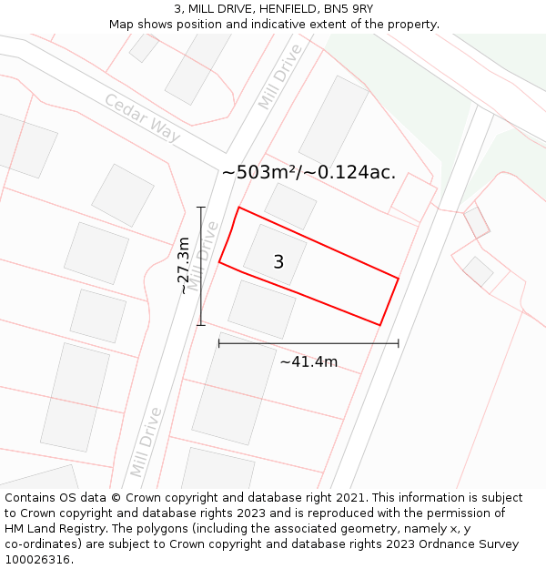 3, MILL DRIVE, HENFIELD, BN5 9RY: Plot and title map