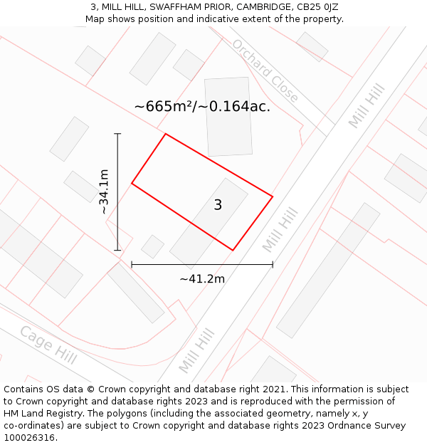 3, MILL HILL, SWAFFHAM PRIOR, CAMBRIDGE, CB25 0JZ: Plot and title map