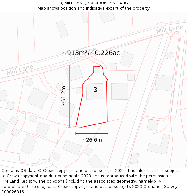 3, MILL LANE, SWINDON, SN1 4HG: Plot and title map