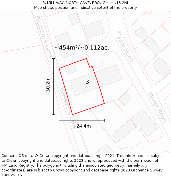 3, MILL WAY, NORTH CAVE, BROUGH, HU15 2NL: Plot and title map