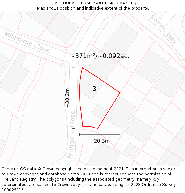 3, MILLHOLME CLOSE, SOUTHAM, CV47 1FQ: Plot and title map
