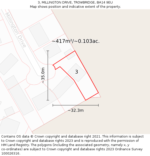 3, MILLINGTON DRIVE, TROWBRIDGE, BA14 9EU: Plot and title map