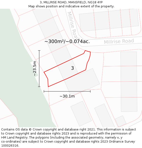 3, MILLRISE ROAD, MANSFIELD, NG18 4YP: Plot and title map