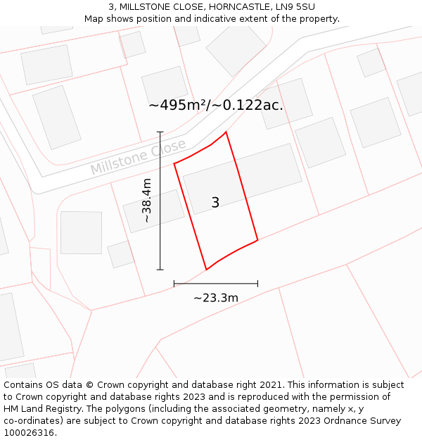 3, MILLSTONE CLOSE, HORNCASTLE, LN9 5SU: Plot and title map