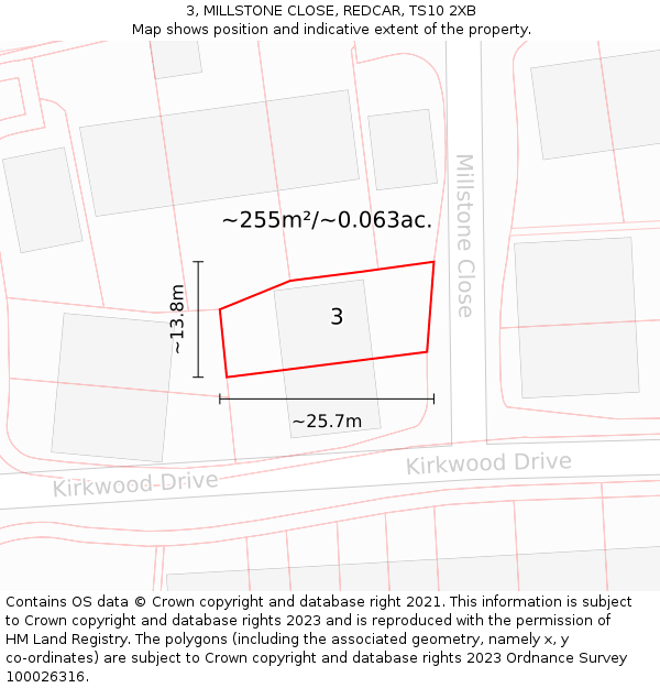 3, MILLSTONE CLOSE, REDCAR, TS10 2XB: Plot and title map