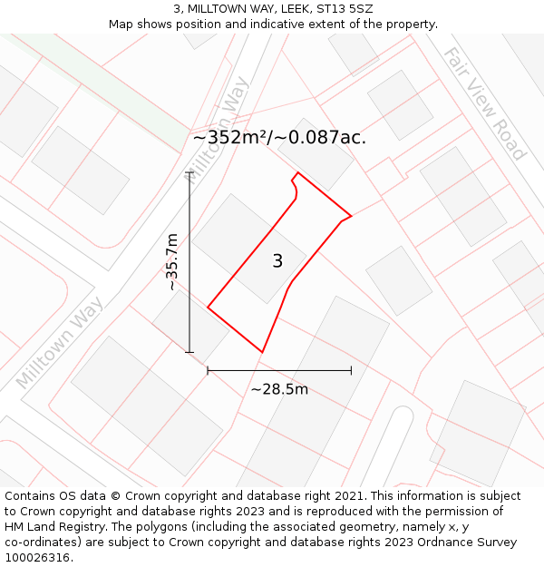 3, MILLTOWN WAY, LEEK, ST13 5SZ: Plot and title map