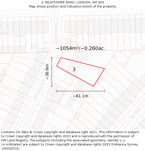 3, MILNTHORPE ROAD, LONDON, W4 3DX: Plot and title map