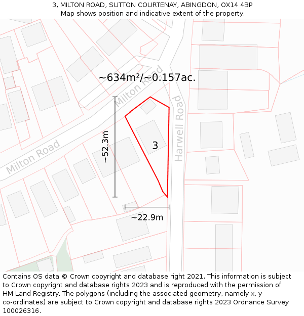 3, MILTON ROAD, SUTTON COURTENAY, ABINGDON, OX14 4BP: Plot and title map