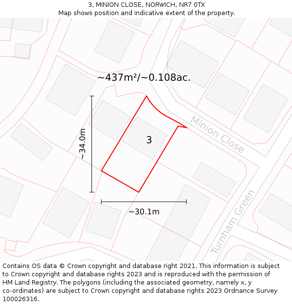 3, MINION CLOSE, NORWICH, NR7 0TX: Plot and title map